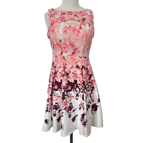 Danny and Nicole Dress Fit Flare Flowy Cutout Sleeveless Size 4P Floral Colorful - Picture 1 of 12